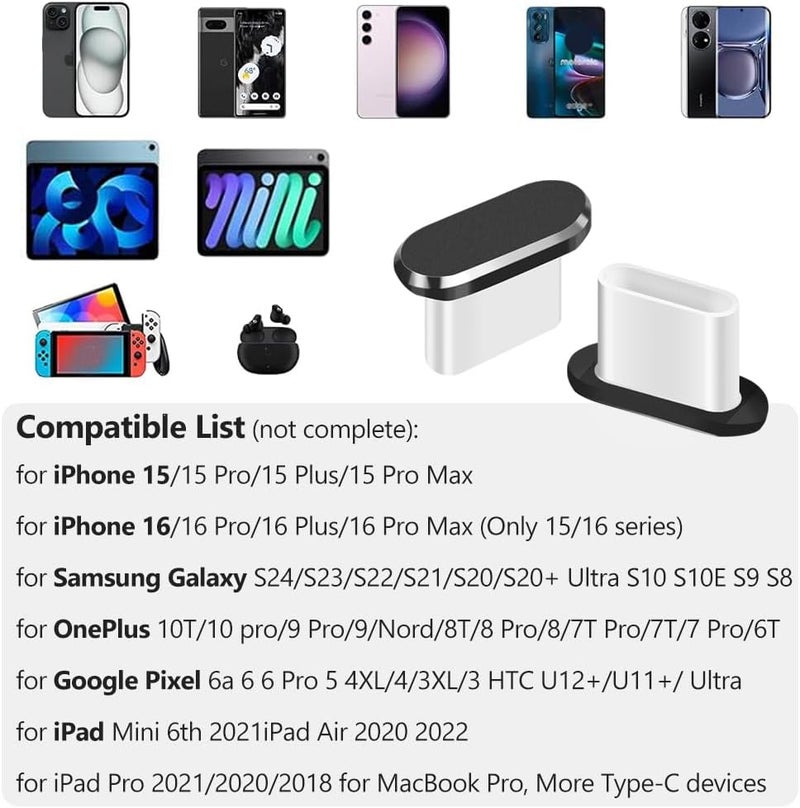 Limvory USB C Dust Plug, Type C Anti Dust Cover Protector Cap with Phone Speaker Cover Compatible with iPhone 17 16 15 Series, Samsung Galaxy S22/S21/S20, Note 20/10, All USB C Devices - Image 3